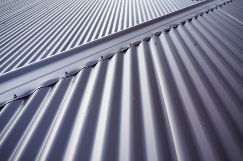 Metal colourbond roof in blue-gray colour.